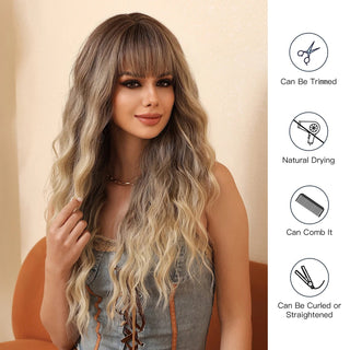 Stylonic Fashion Boutique Synthetic Wig Gray Brown Ombre Blonde Wavy Synthetic Wig Gray Brown Ombre Blonde Wavy Synthetic Wig - Stylonic Wigs