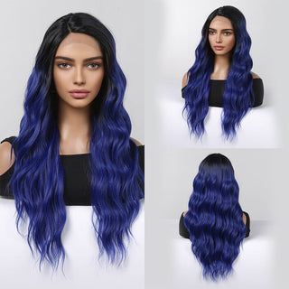 Stylonic Fashion Boutique Lace Front Synthetic Wig Long Ombre Wavy Lace Front Blue Wig Long Ombre Wavy Lace Front Blue Wig - Stylonic