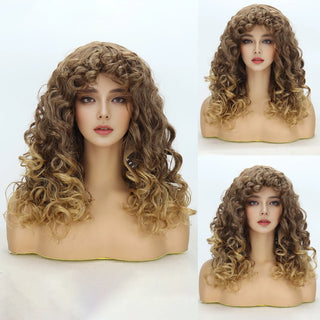 Stylonic Fashion Boutique Synthetic Wig Short Curly Gold  Gradient Synthetic Afro Wig With Curly  Bangs Natural Wig Heat Resistant Fiber Cosplay Woman Curly Brown Wig - Stylonic Premium Wigs