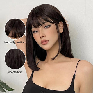 Stylonic Fashion Boutique Synthetic Wig Dark Brown Wig with Bangs Dark Brown Wig with Bangs - Stylonic Wigs