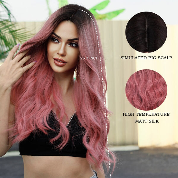 Stylonic Fashion Boutique Synthetic Wig Long Wavy Pink Wig Long Wavy Pink Wig - Stylonic Wigs