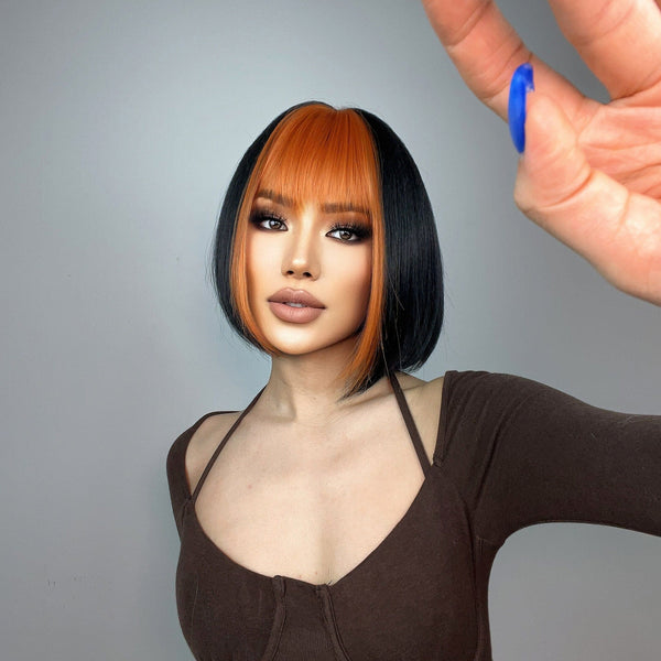 Stylonic Fashion Boutique Synthetic Wig Orange and Black Bob Wig Wigs - Orange and Black Bob Wig | Stylonic Fashion Boutique