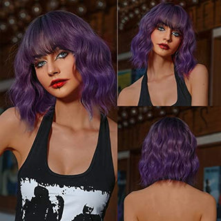 Stylonic Fashion Boutique Synthetic Wig Short Wavy Purple Wig with Bangs Short Wavy Purple Wig with Bangs - Stylonic Fashion Boutique