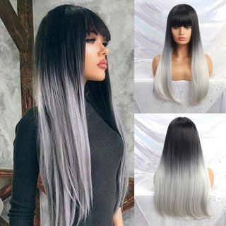 Stylonic Fashion Boutique Synthetic Wig White and Black Wig with Bangs Wigs - White and Black Wig with Bangs | Stylonic Fashion Boutique